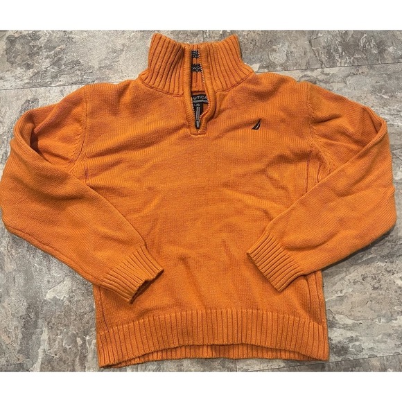 Nautica Boys L Sweater Orange 1/4 Zip Long Sleeve Stretch Knit Pullover Youth - Picture 2 of 6